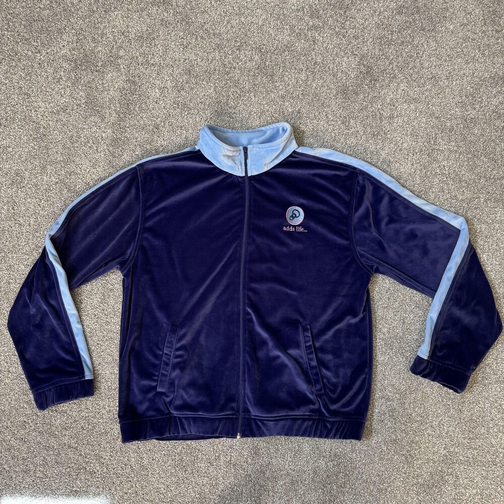 Coca-Cola Jacket Mens XL Blue Velour Full Zip Track Retro Adds Life 2000s Logo